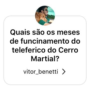 Quais são os meses de funcionamento do teleférico do Cerro Martial?