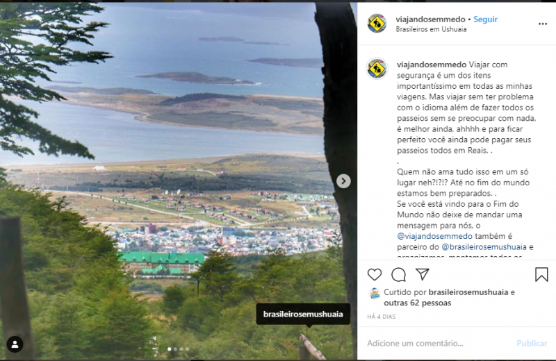 Post Instagram Blog Viajando Se Medo conhece Ushuaia | Brasileiros em Ushuaia